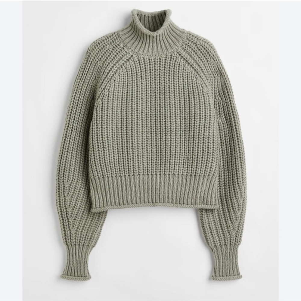 H&M Ribbed Knit Turtleneck Sweater - Olive/Mint Green